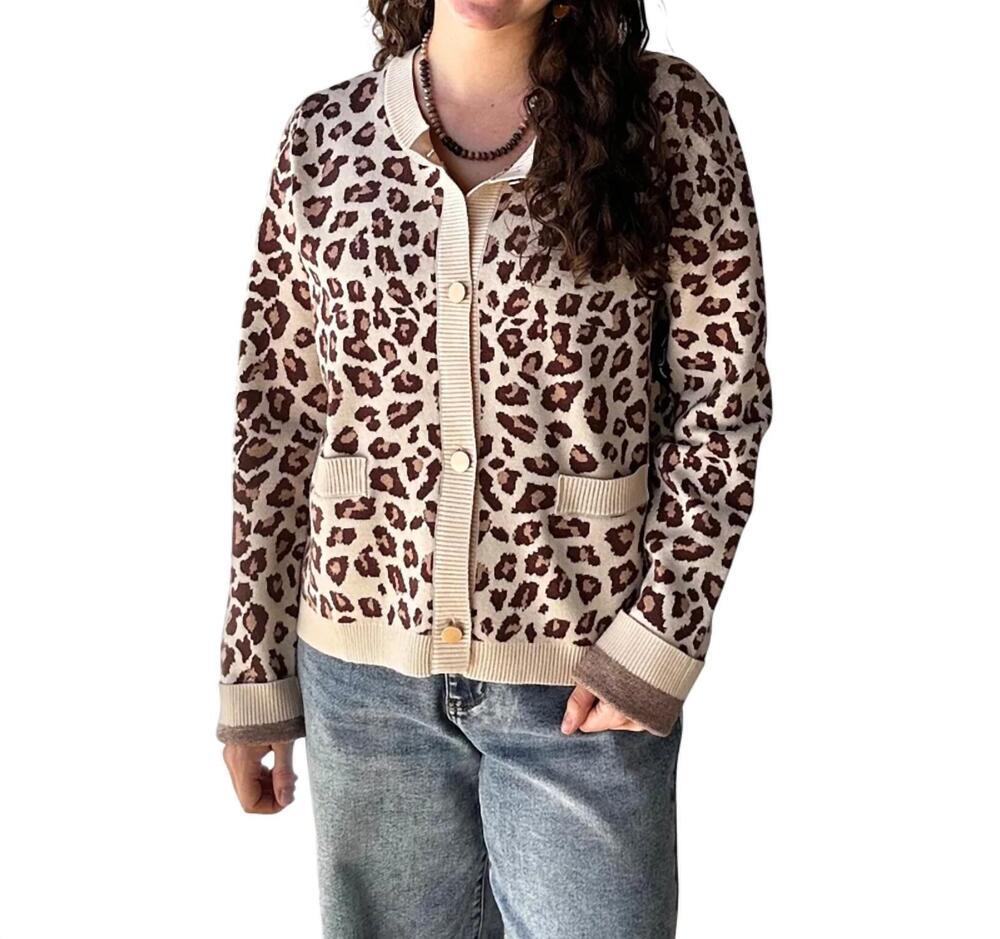 NEW UMGEE fantastic leopard print cardigan in cream multi